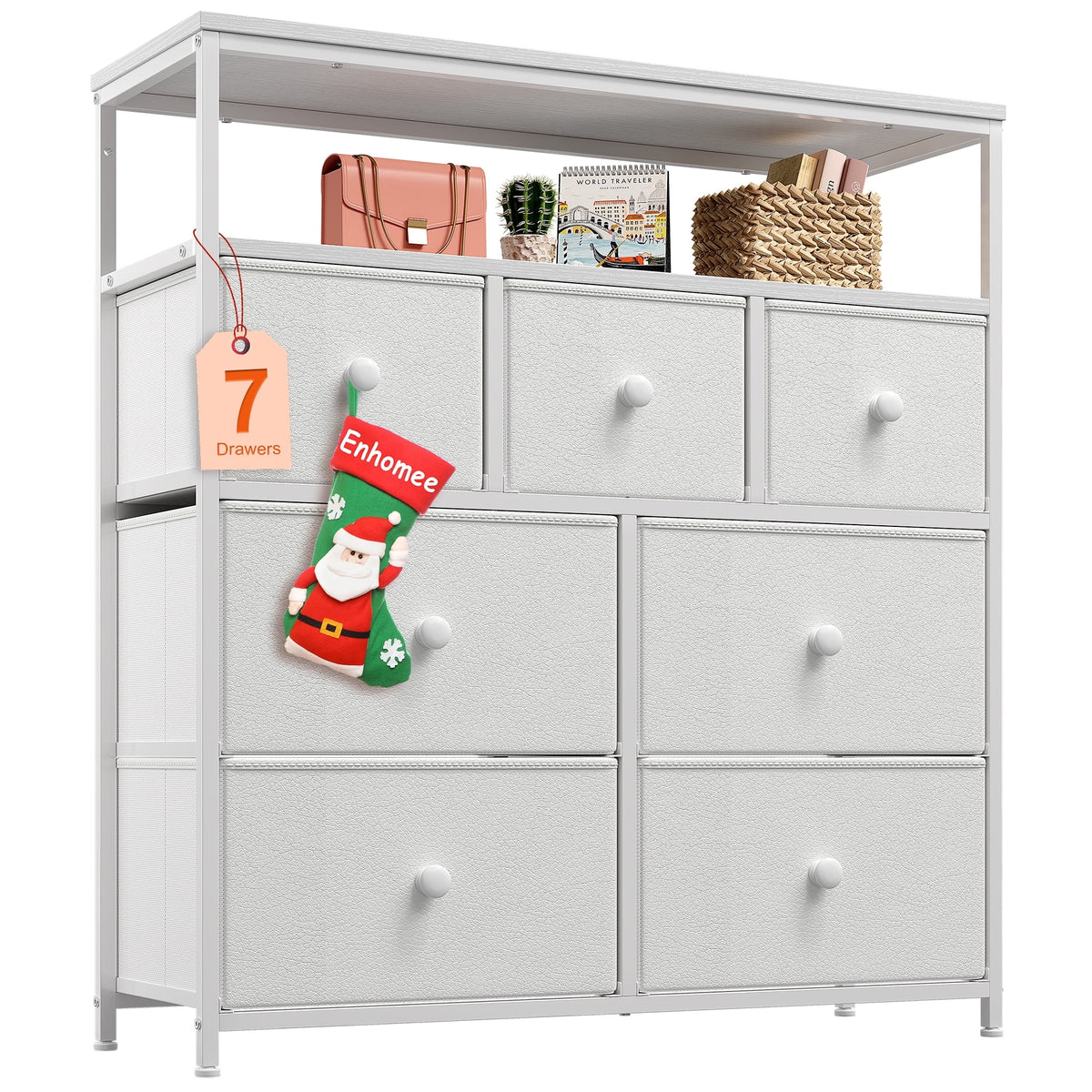 Pink 7 Drawer Fabric Dresser with Wood Shelves F99111