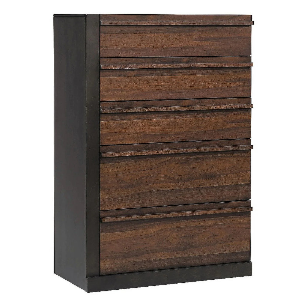 Contemporary Wood 5-Drawer Rectangular Chest in Walnut L4409