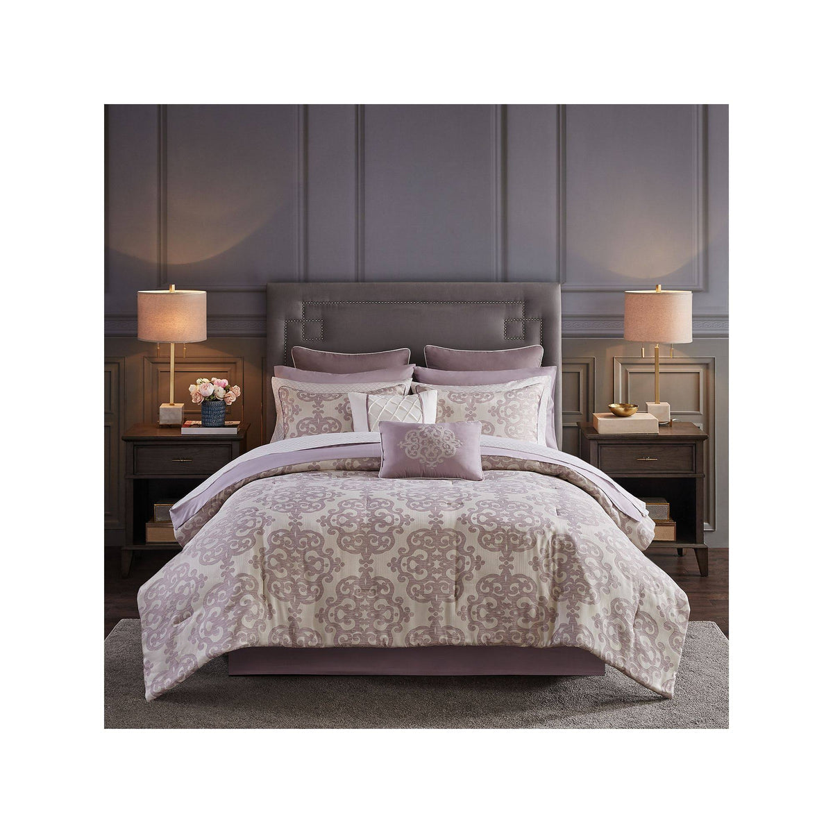 Purple 16 Piece Jacquard Bedding Set with 2 Sheet Sets Cal King Q75174