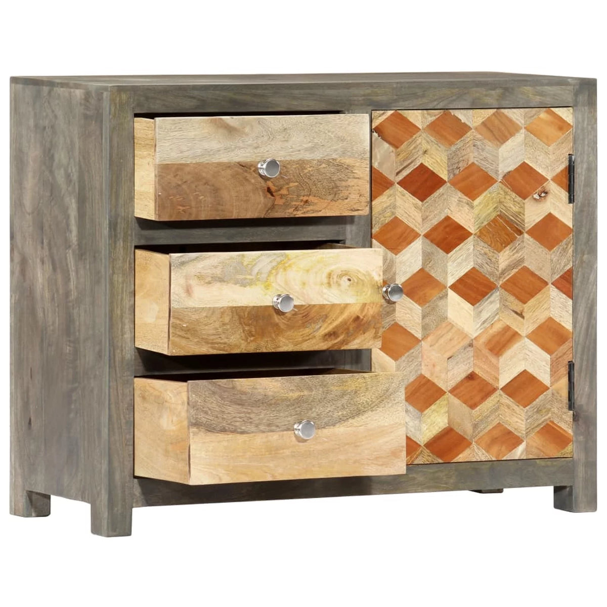 Mango Wood Side Cabinet with Door and 3 Storage Drawers Y632