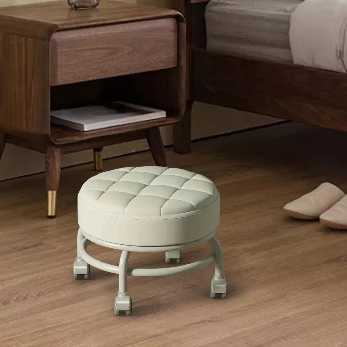 Beige Round Rolling Swivel Stool B60488