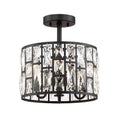 Matte Black 3-Light Semi Flush Mount Light with Clear Crystal Shade V991
