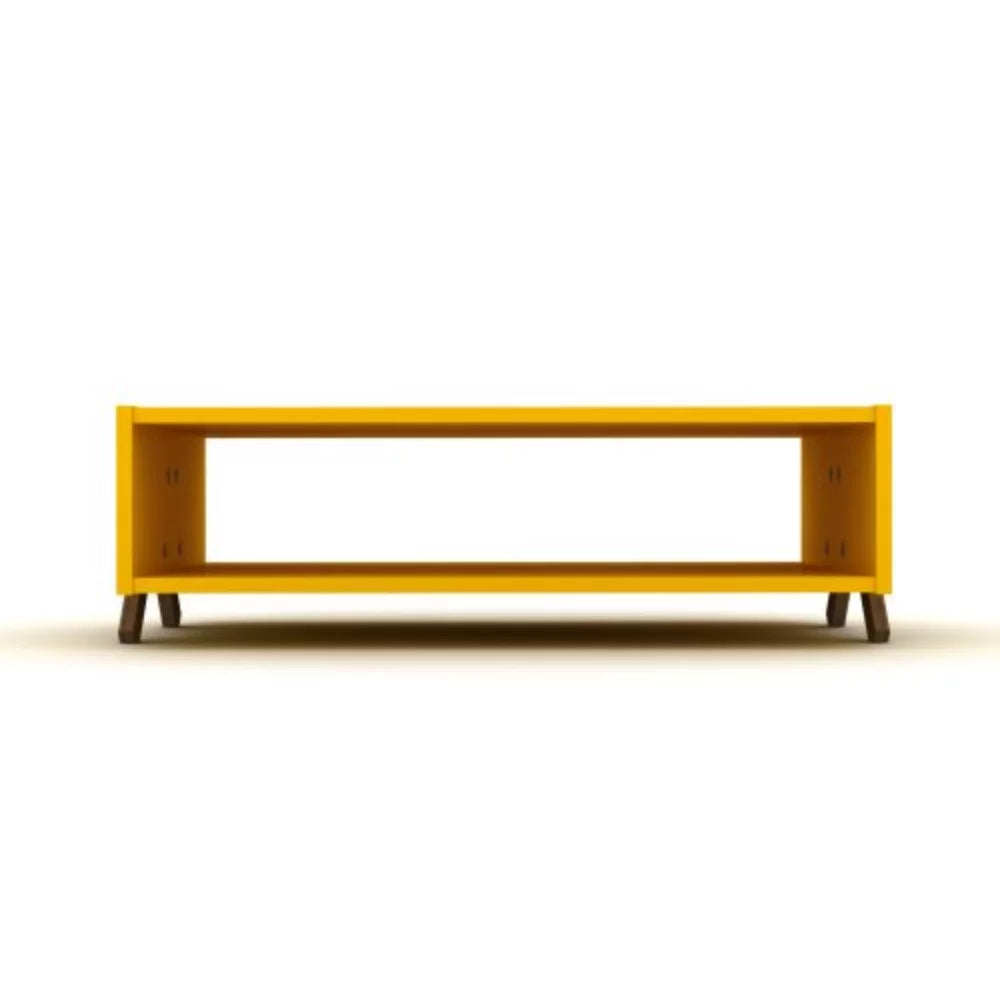 Walnut Yellow Rectangular Wooden Coffee Table with Shelving W441609