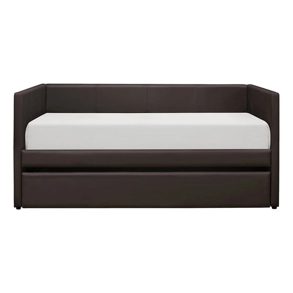 Brown Faux Leather Wood Frame Daybed I533471