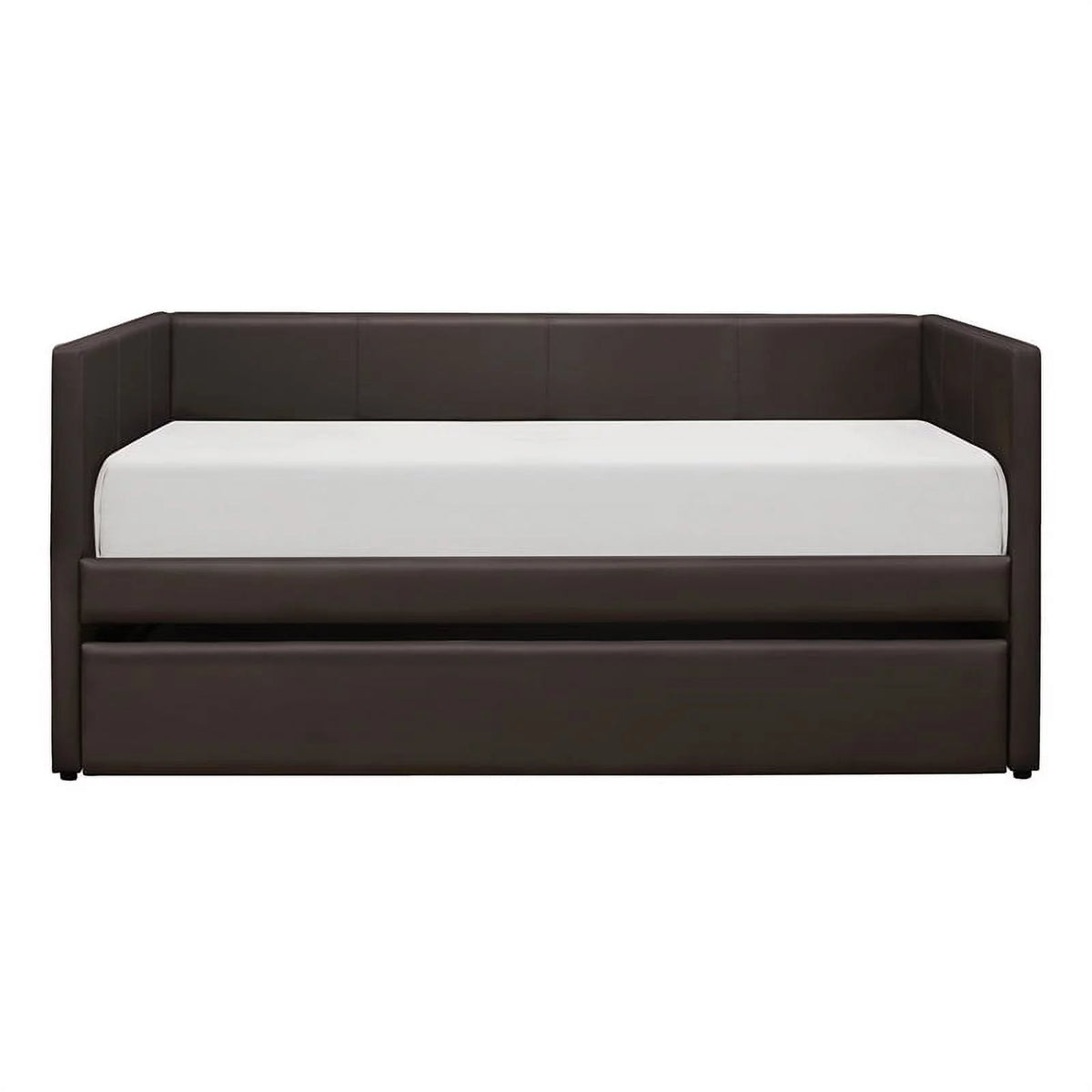 Brown Faux Leather Wood Frame Daybed I533471