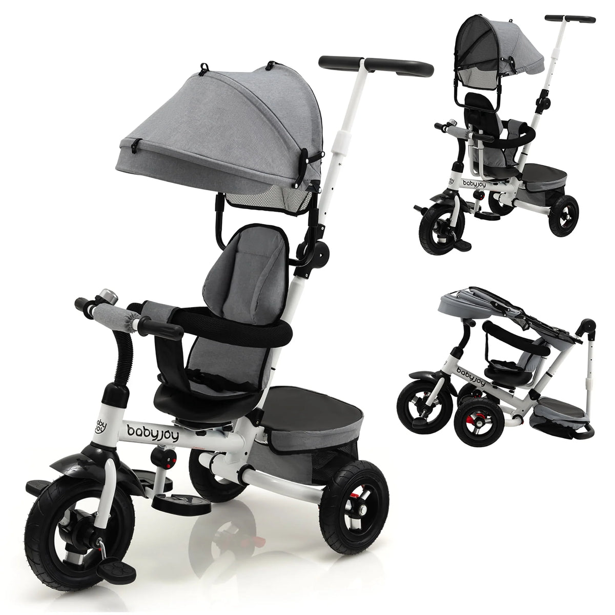 Folding Toddler Tricycle with Reversible Seat and Adjustable Canopy P374908