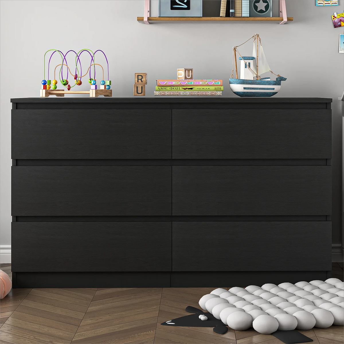 White Wood 6 Drawer Dresser R8754