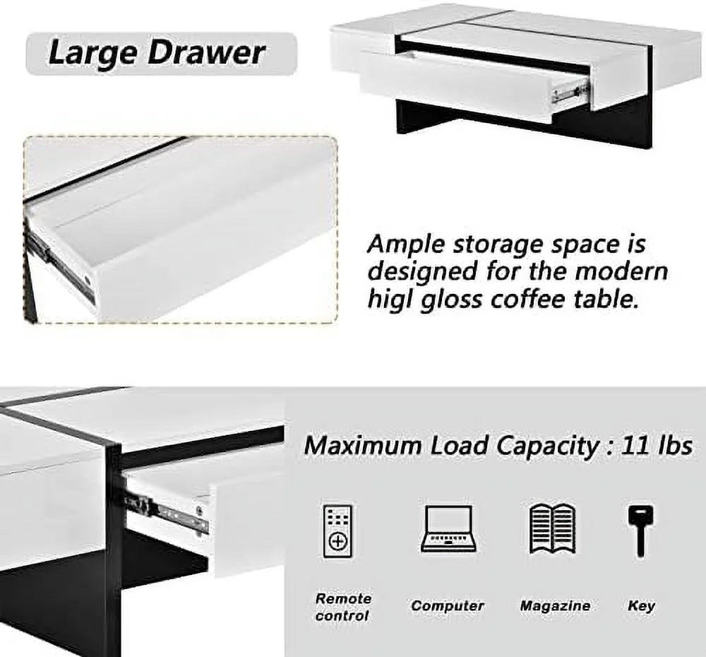 LED Coffee Table 31.5 Inch High Gloss with 16-Color Light and Remote Control T26400