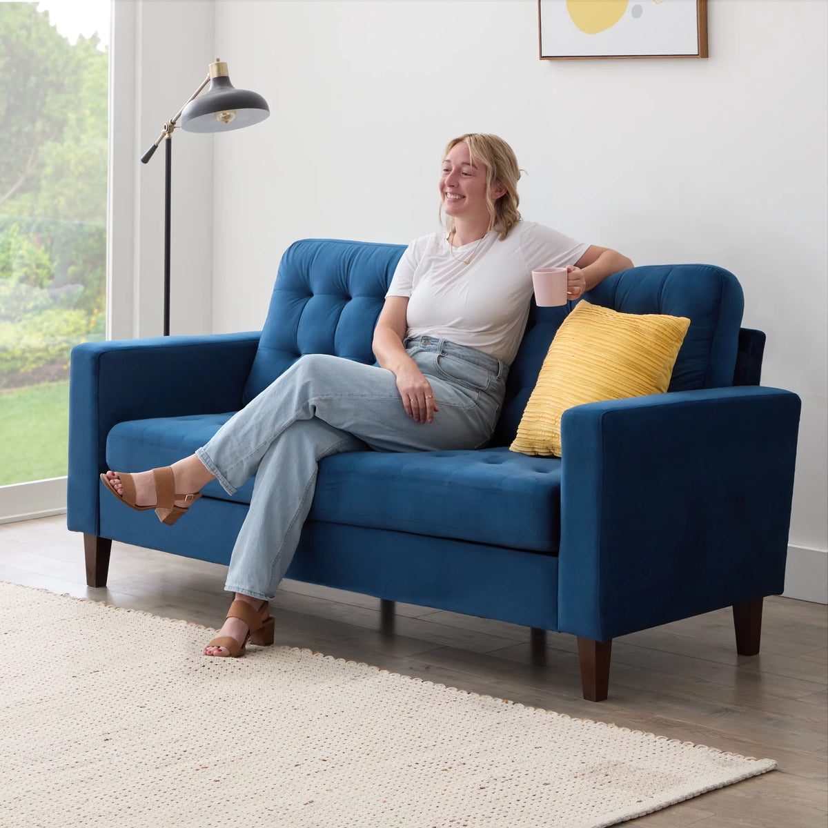 Navy Velvet Tufted Sofa U5420