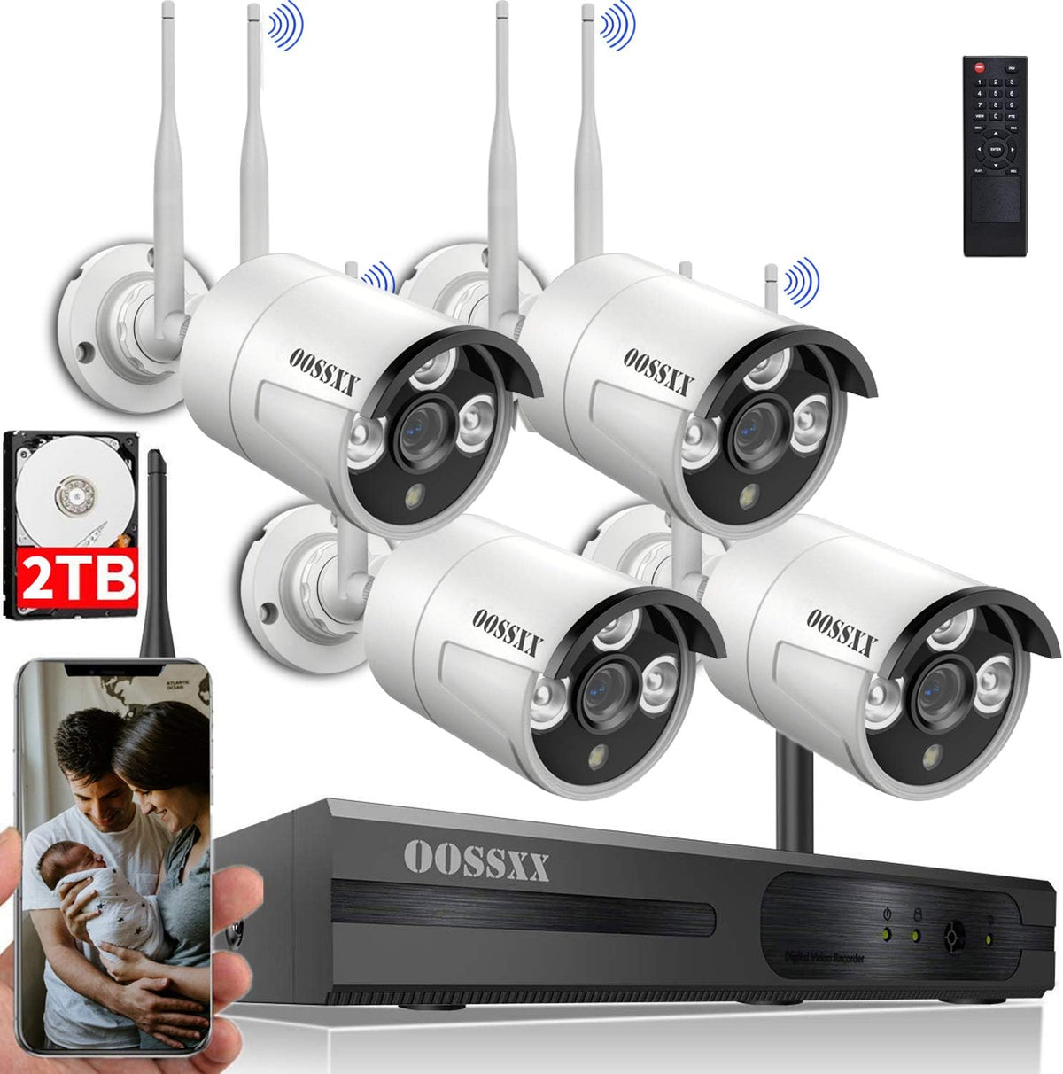 2K Wireless Security Camera System with 2TB Hard Drive, 4Pcs Outdoor Cameras L6439