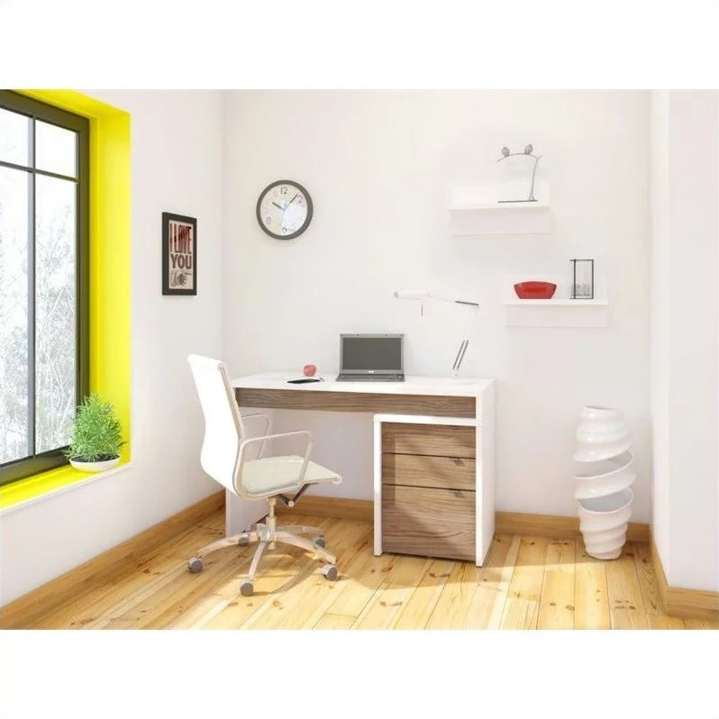 White and Walnut 3 Drawer Computer Desk P455