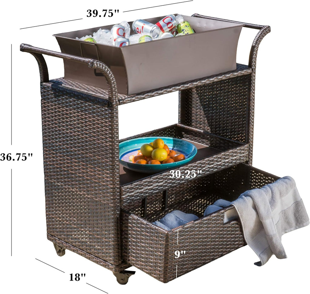 Indoor Wicker Bar Cart O7527