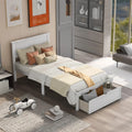 White Wood Bed with Drawers and Headboard L23428