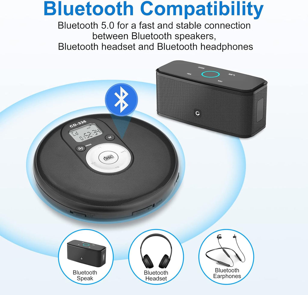 Portable Bluetooth CD Player with Anti-Skip Protection B5199