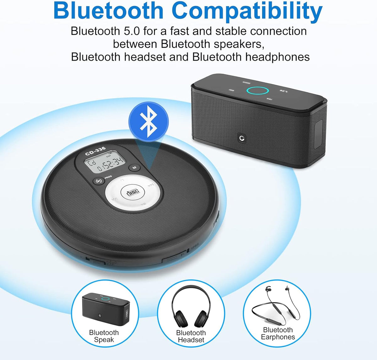 Portable Bluetooth CD Player with Anti-Skip Protection B5199