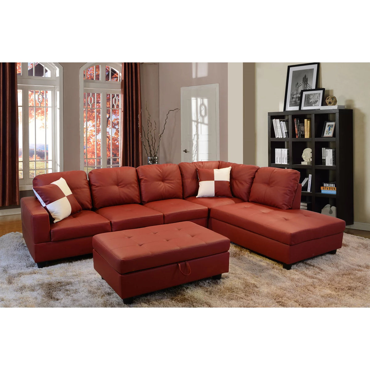Red L Shape Sectional Sofa with Waist Pillows M453