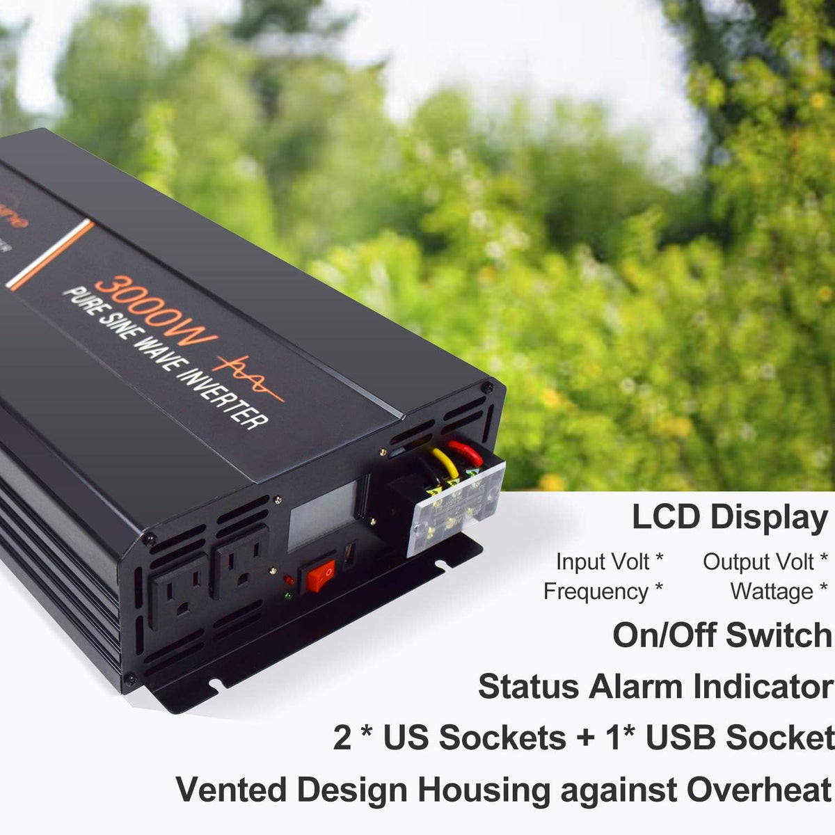 1000W Pure Sine Wave Power Inverter with LCD Display USB Port Q523