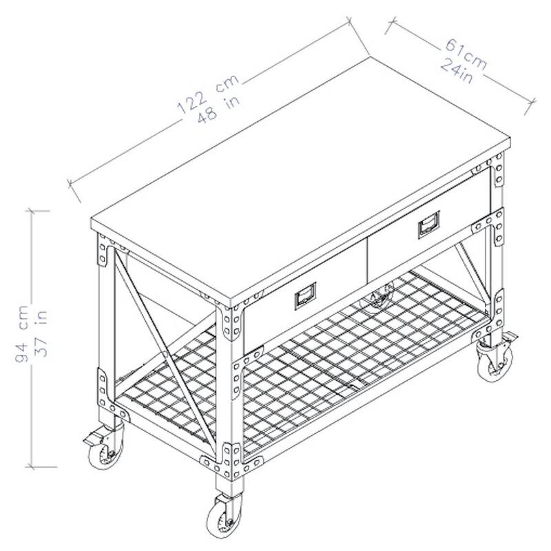 48 in. x 24 in. 2-Drawers Rolling Mobile Workbench Cabinet and Wood Top H56704