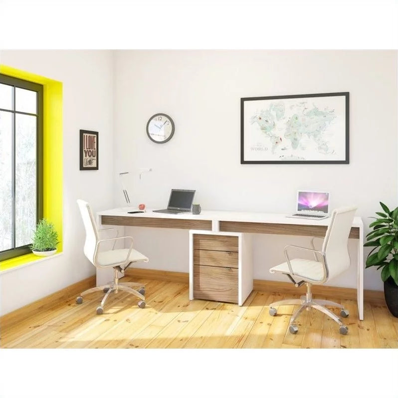 White and Walnut 3 Drawer Computer Desk P455