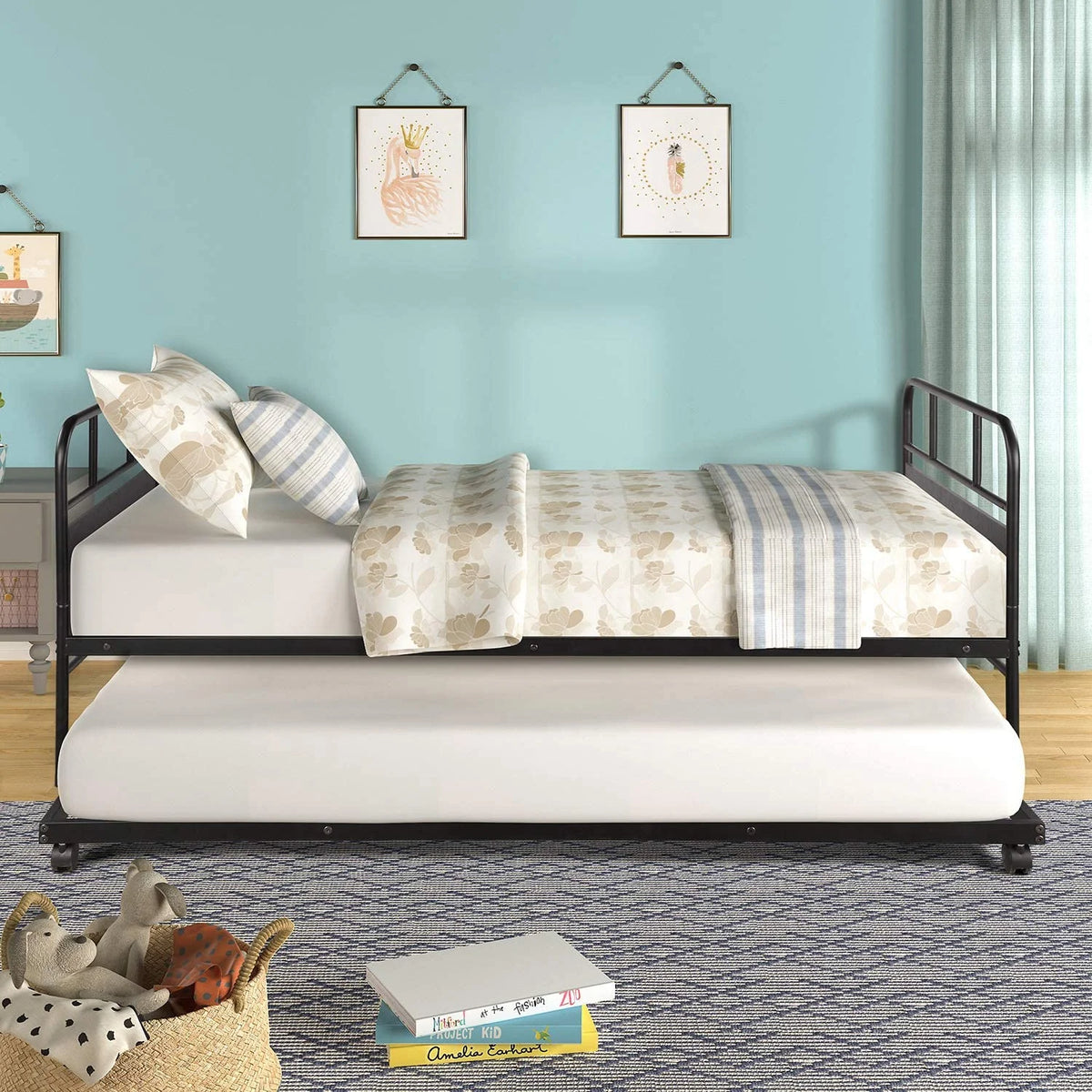 Black Metal Daybed with Trundle H7216