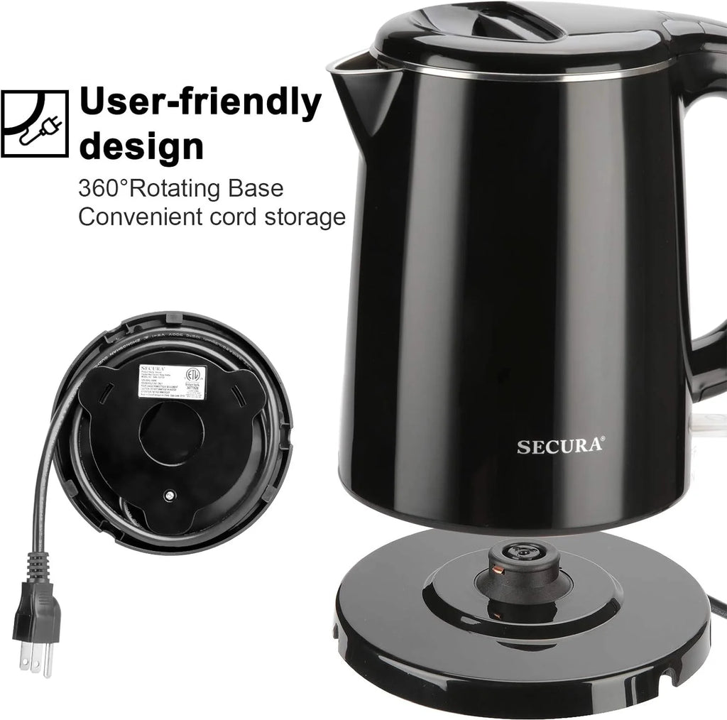 Stainless Steel Double Wall Electric Kettle 1.0L Black A481152