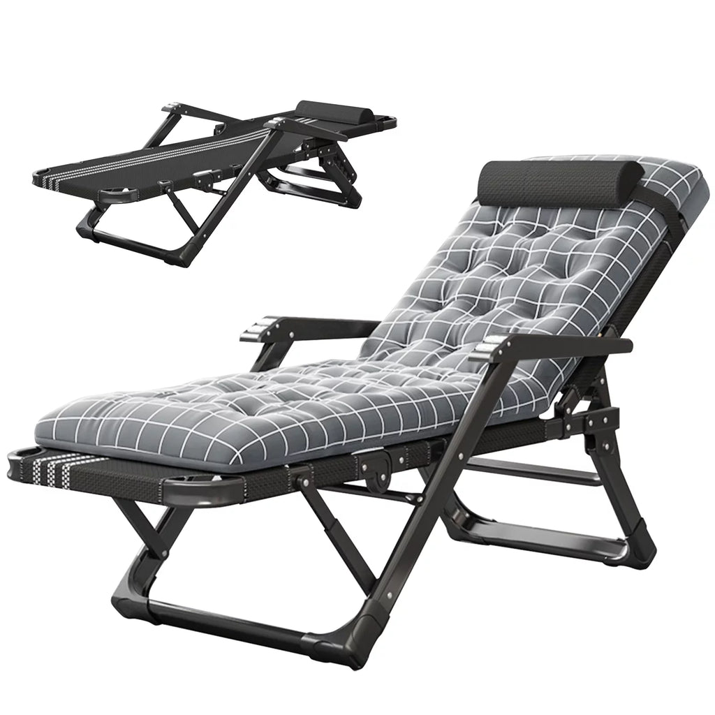 Gray Adjustable Folding Lounge Chair with Pillow Y64161