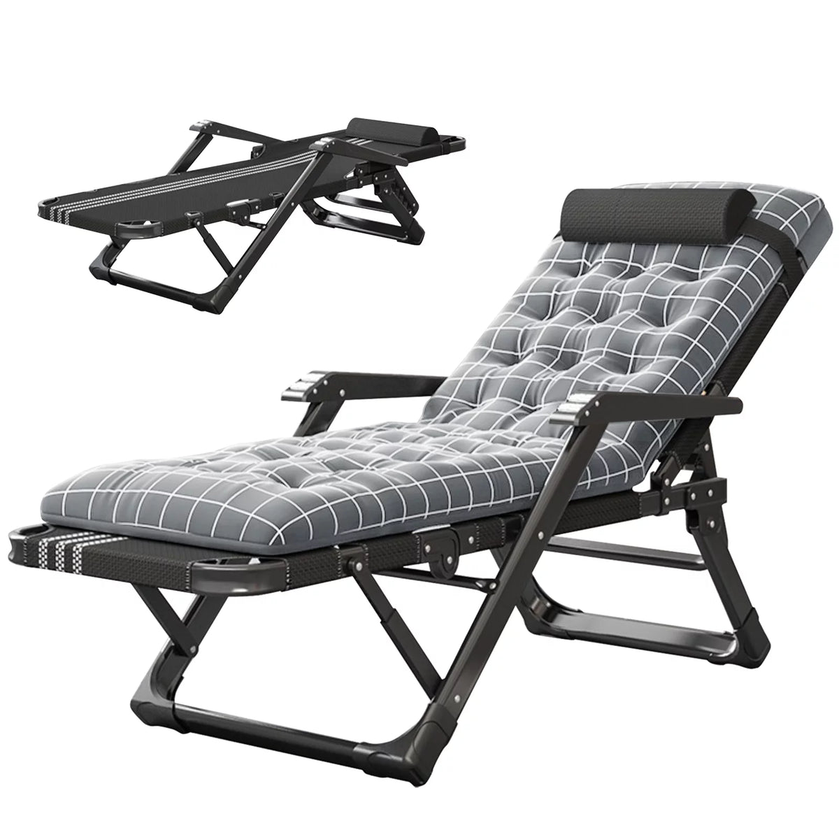 Gray Adjustable Folding Lounge Chair with Pillow Y64161