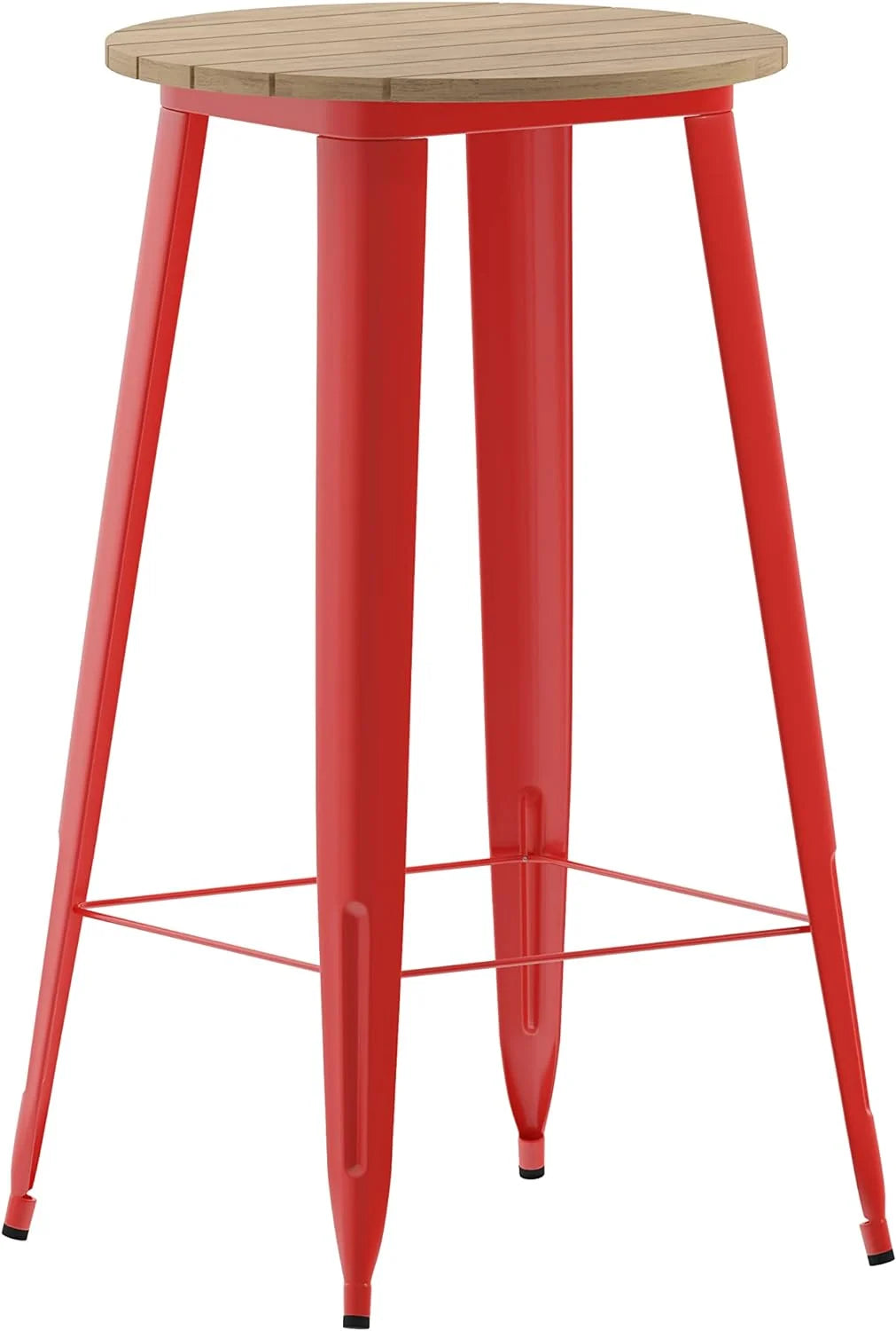 Indoor/Outdoor Bar Top Table Brown Resin Top Red Steel Base L5519