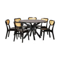Dark Brown Wood and Woven Rattan Y885