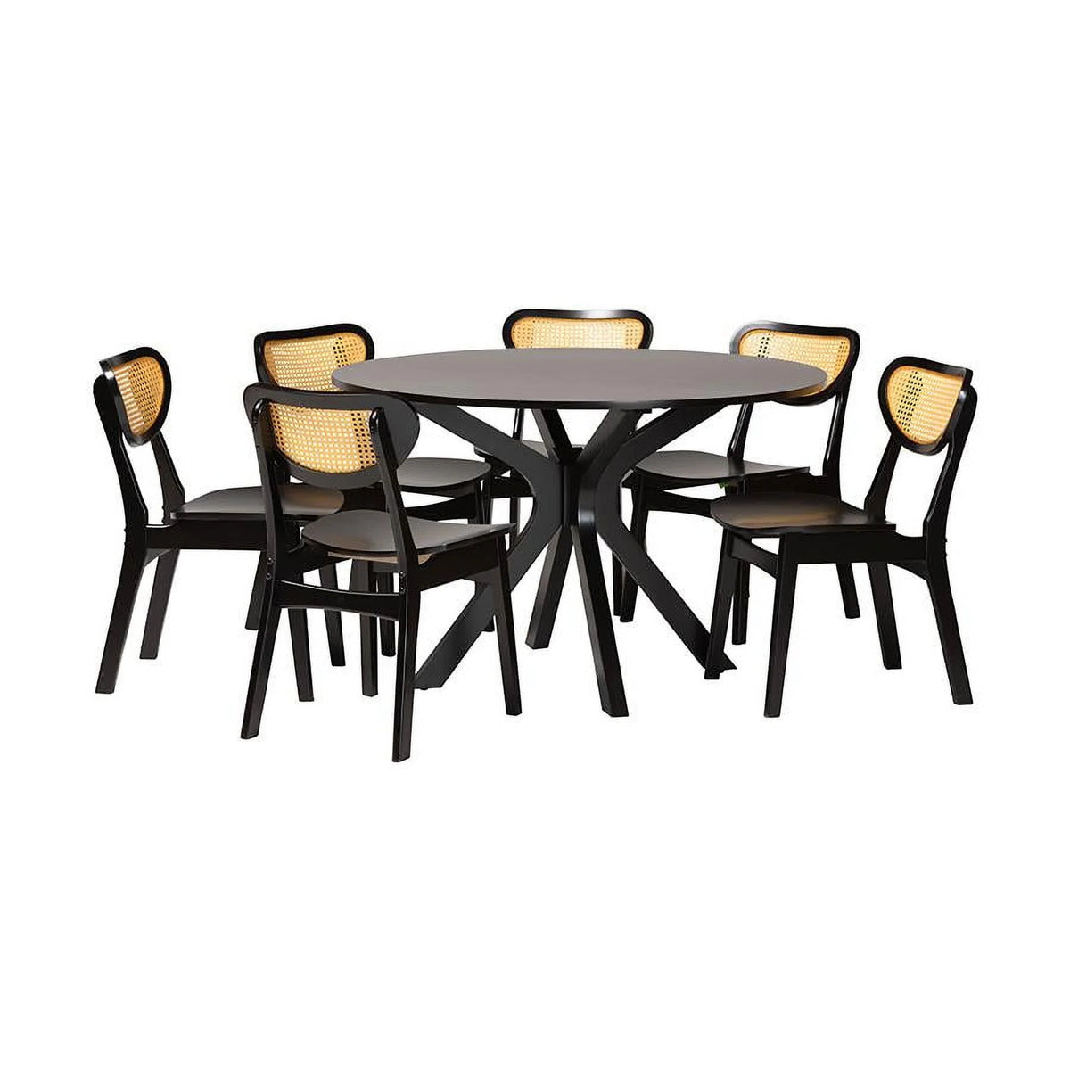 Dark Brown Wood and Woven Rattan Y885