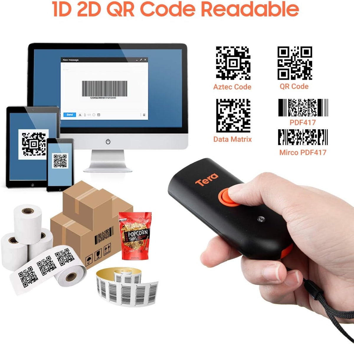 Waterproof Shockproof Mini Pocket 2D Barcode Scanner Pack of 2 F3302