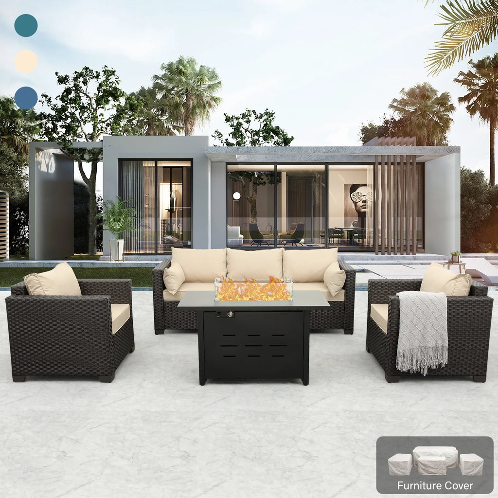 4-Piece Outdoor Wicker Furniture Set with Fire Pit Table M102623