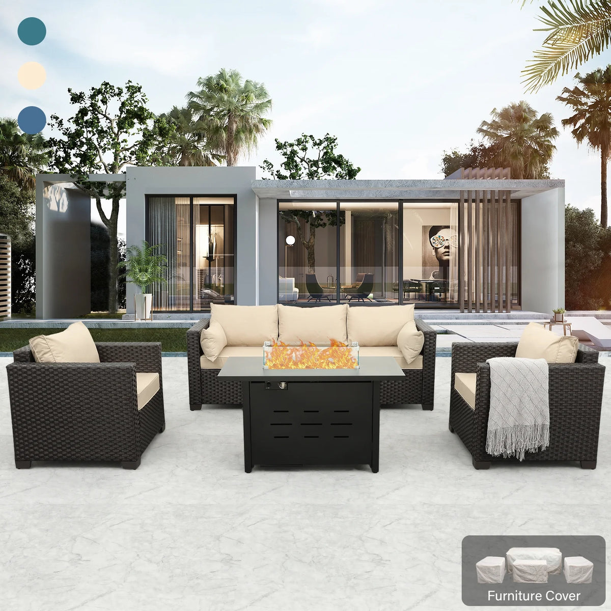 4-Piece Outdoor Wicker Furniture Set with Fire Pit Table M102623