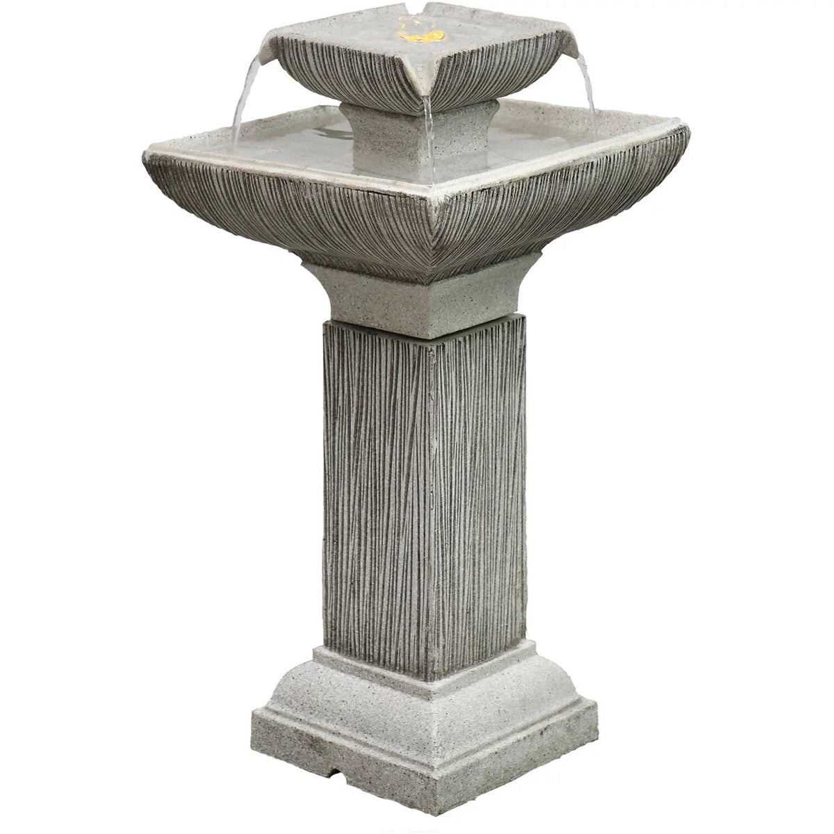 26-In. 2-Tier Pedestal Indoor or Outdoor Garden Fountain with LED Lights Q21983