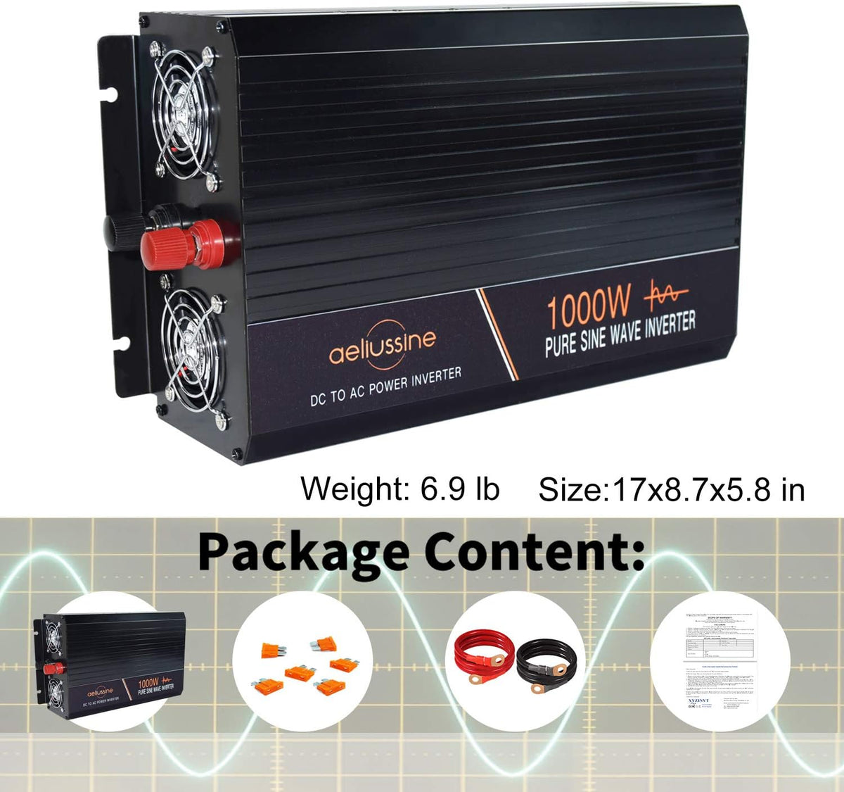 1000W Pure Sine Wave Power Inverter with LCD Display USB Port Q523