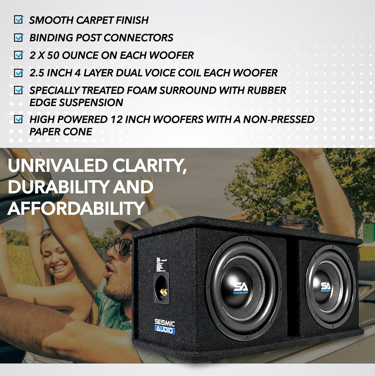 Dual 12 Inch 2400 Watt Car Audio Subwoofer Box Enclosure with Rear Vent C8672