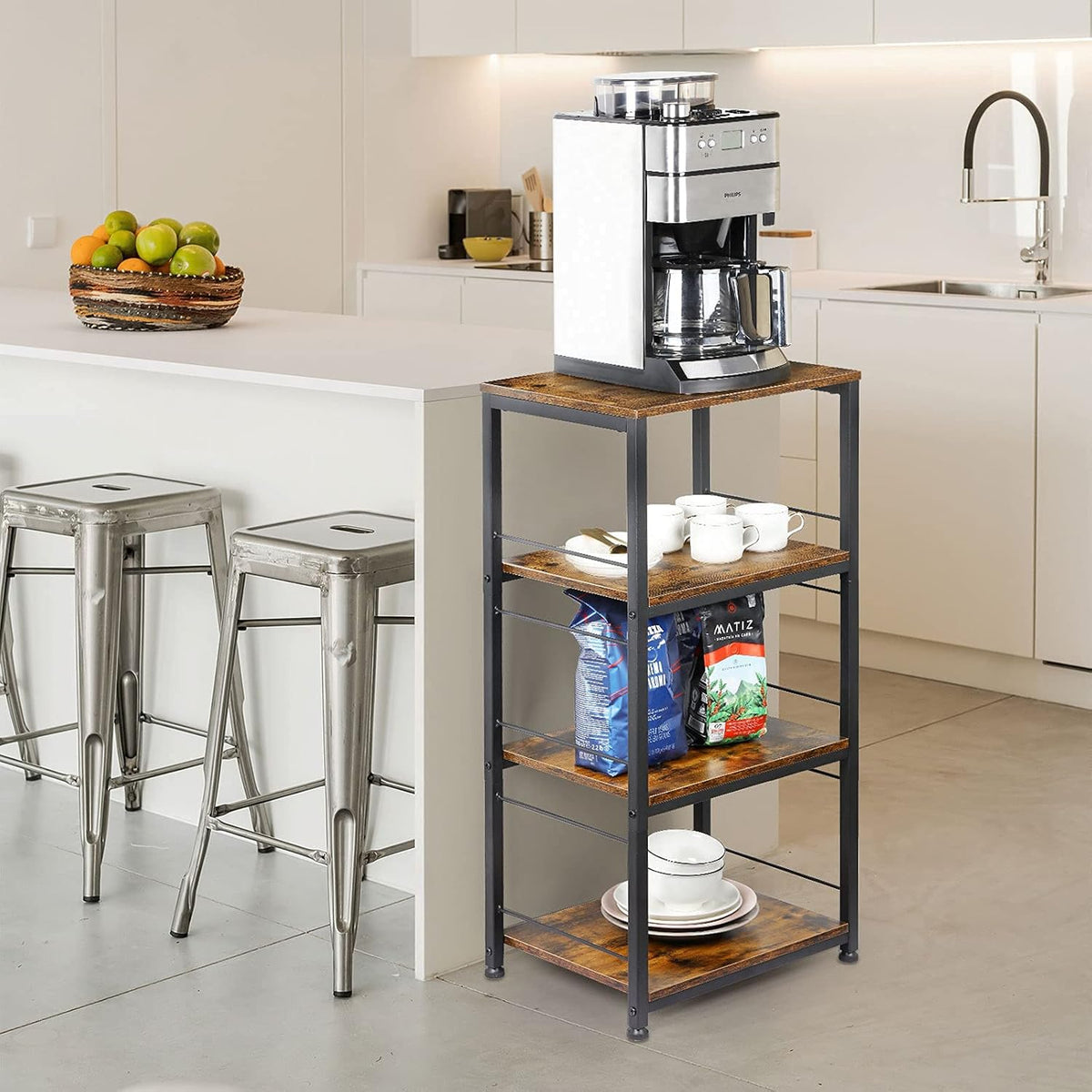 4-Tier Wood Kitchen Baker's Rack on Wheels F929