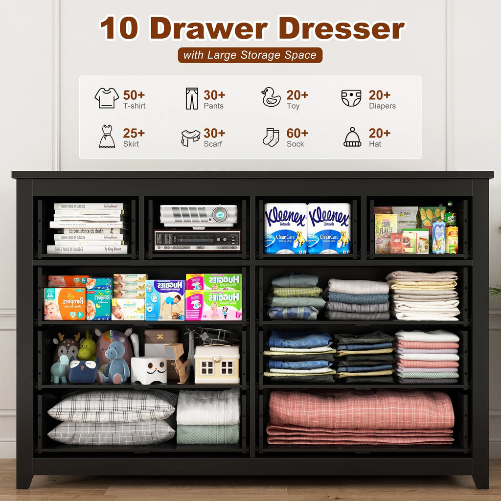 White 10 Drawer Wood Dresser B581754