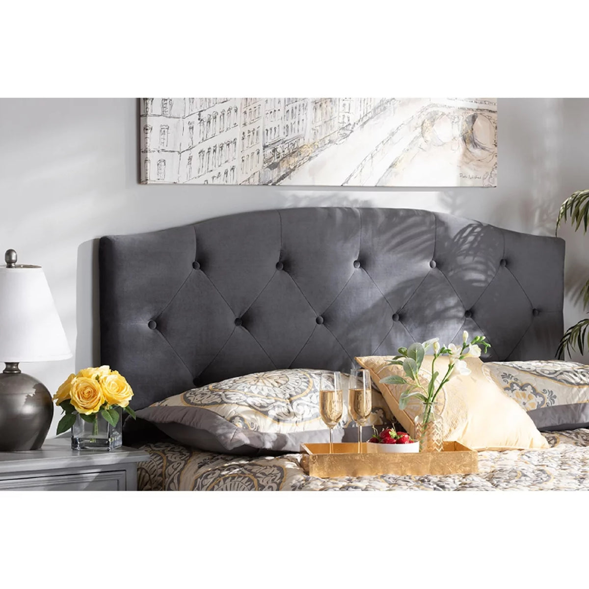 Grey Velvet Upholstered King Size Headboard C46738