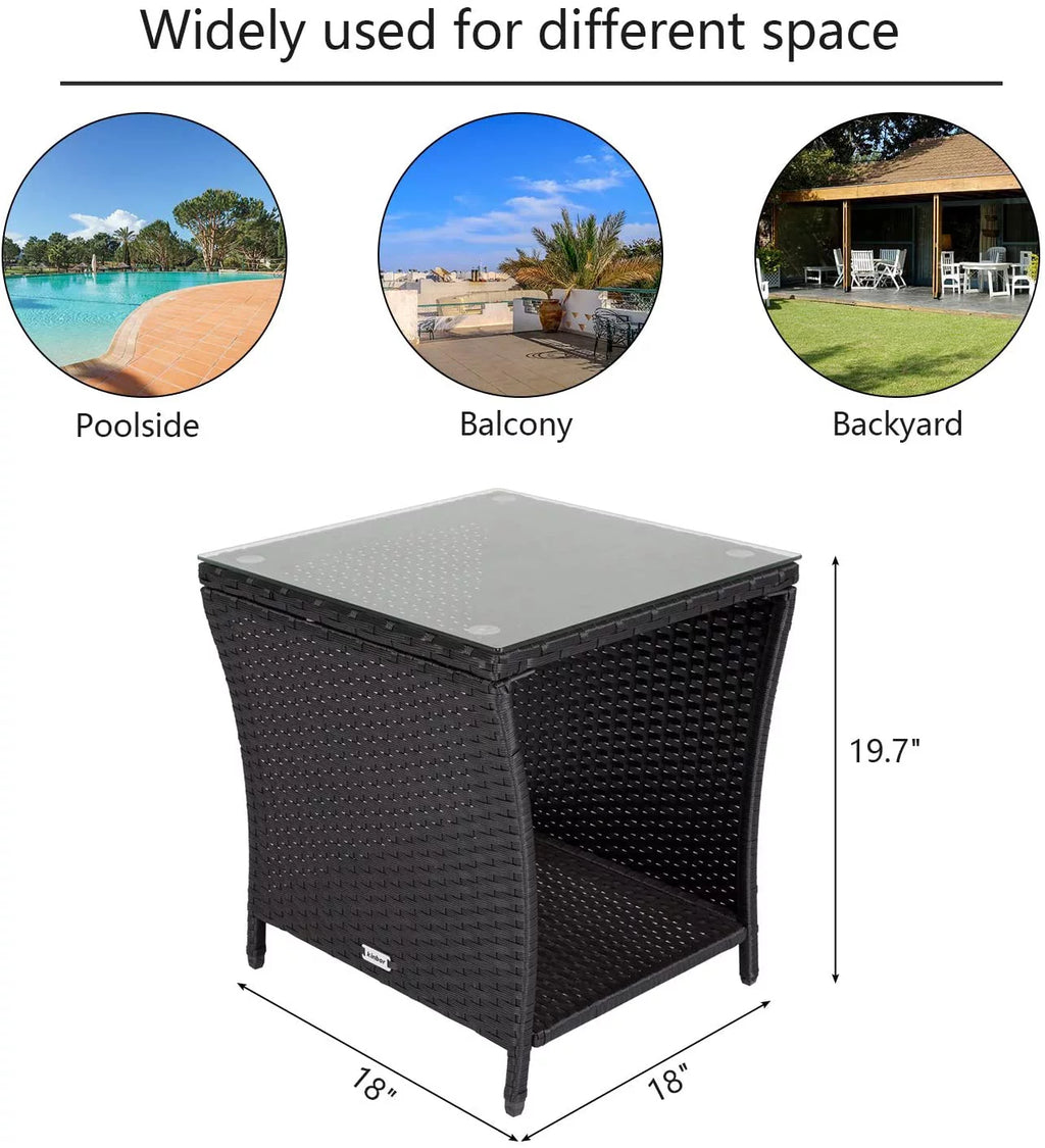Black Wicker Square Side Table with Storage Z727