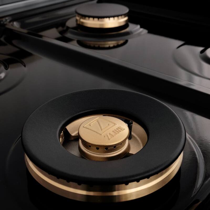 6-Burner Dual Fuel Range with Black Matte Door in Stainless Steel and Polished Gold U955