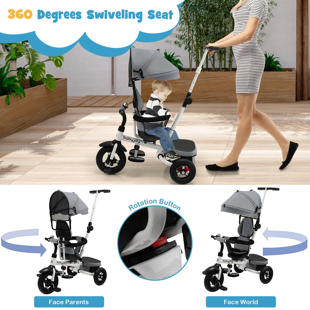 Folding Toddler Tricycle with Reversible Seat and Adjustable Canopy P374908