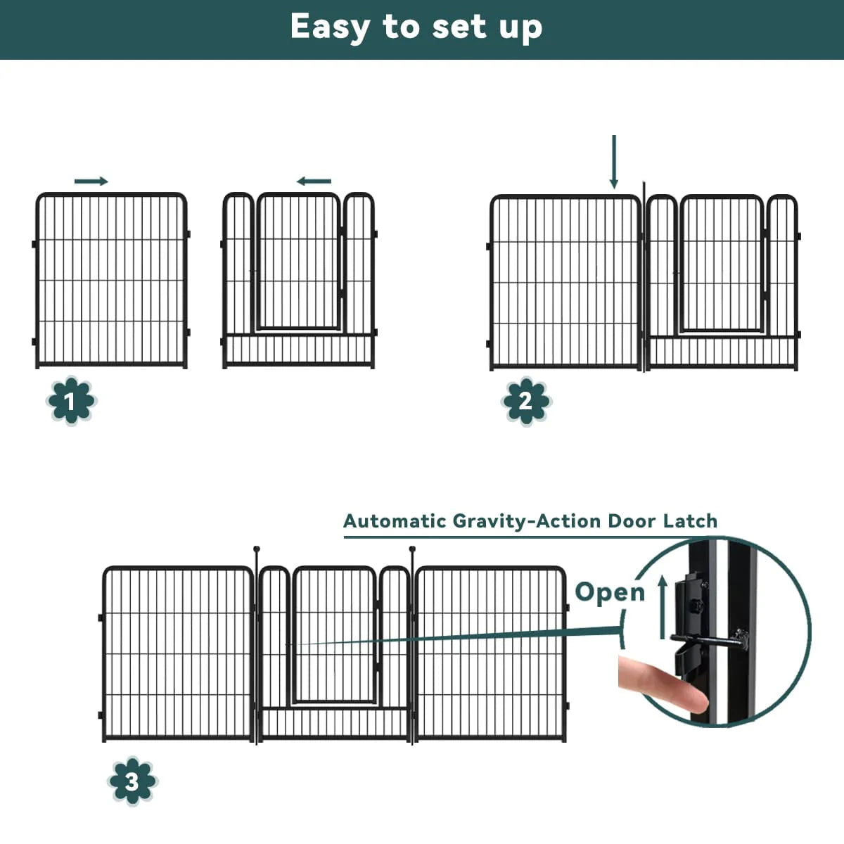 24 Panels 54ft x 32in Black Metal Garden Fence with 2 Gates G120571