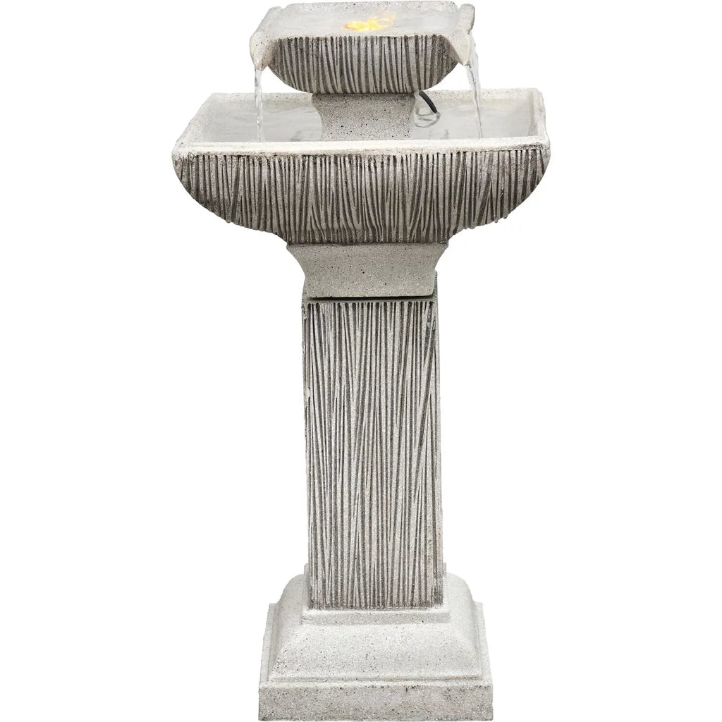 26-In. 2-Tier Pedestal Indoor or Outdoor Garden Fountain with LED Lights Q21983