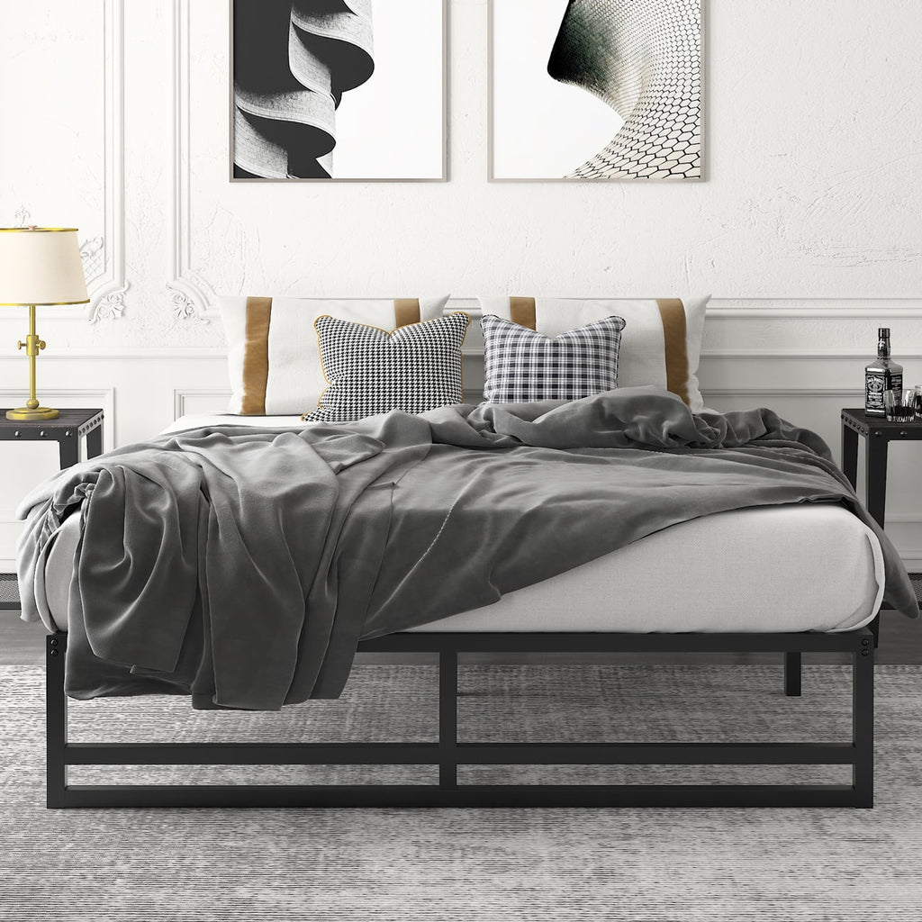 Queen Size Black Metal Platform Bed Frame H9861