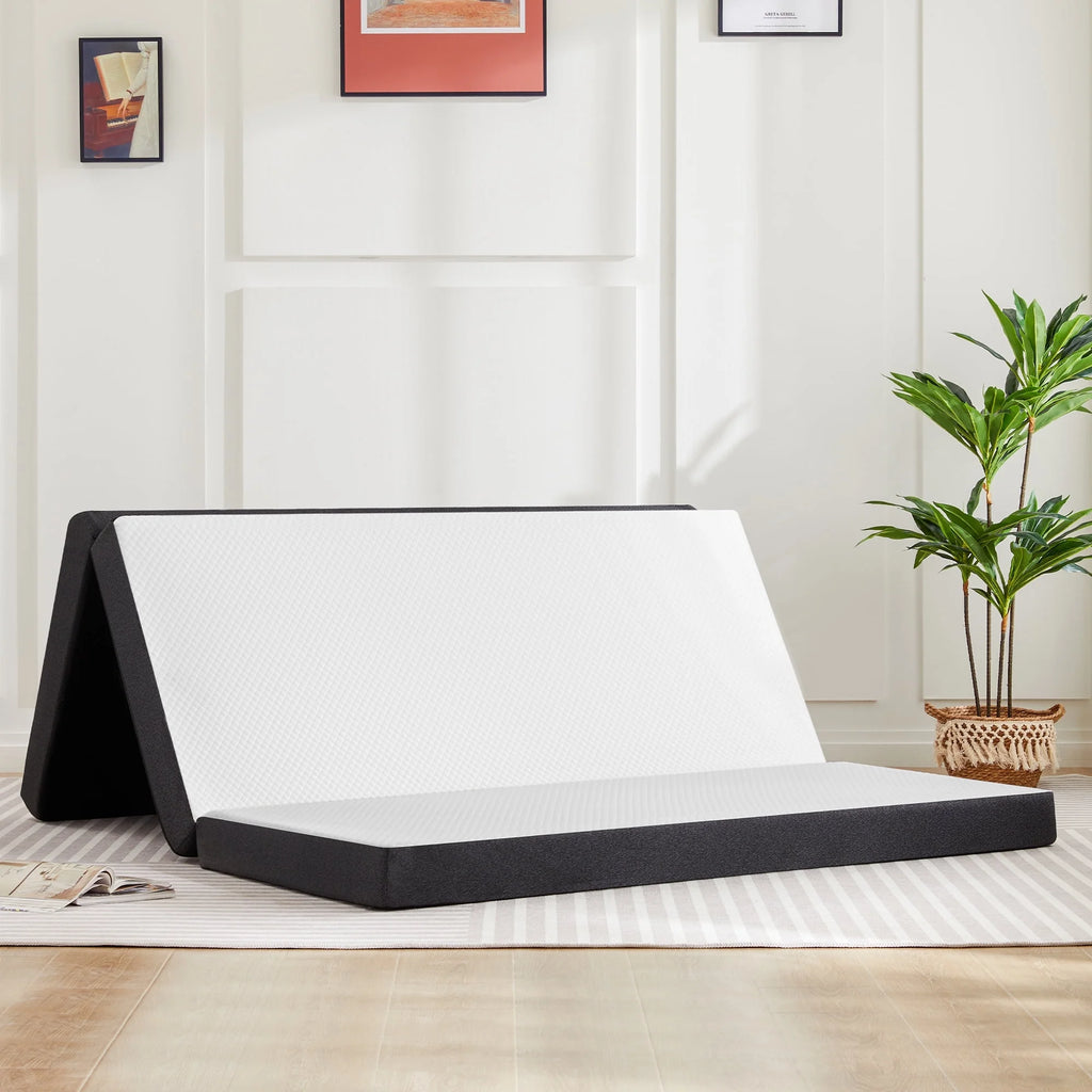 4 inch Tri-fold Memory Foam Mattress Topper, Twin Size, White J9185