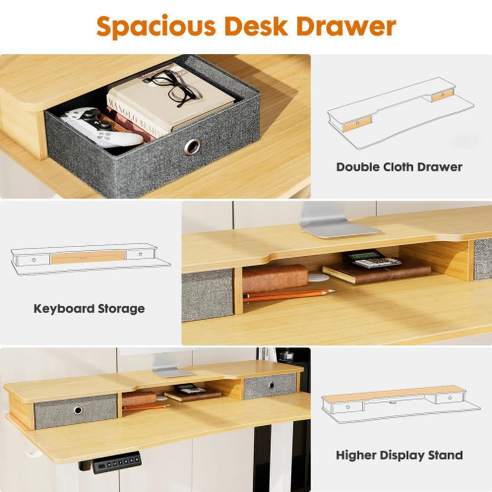 Height Adjustable Electric Standing Desk with Storage Shelf E280744
