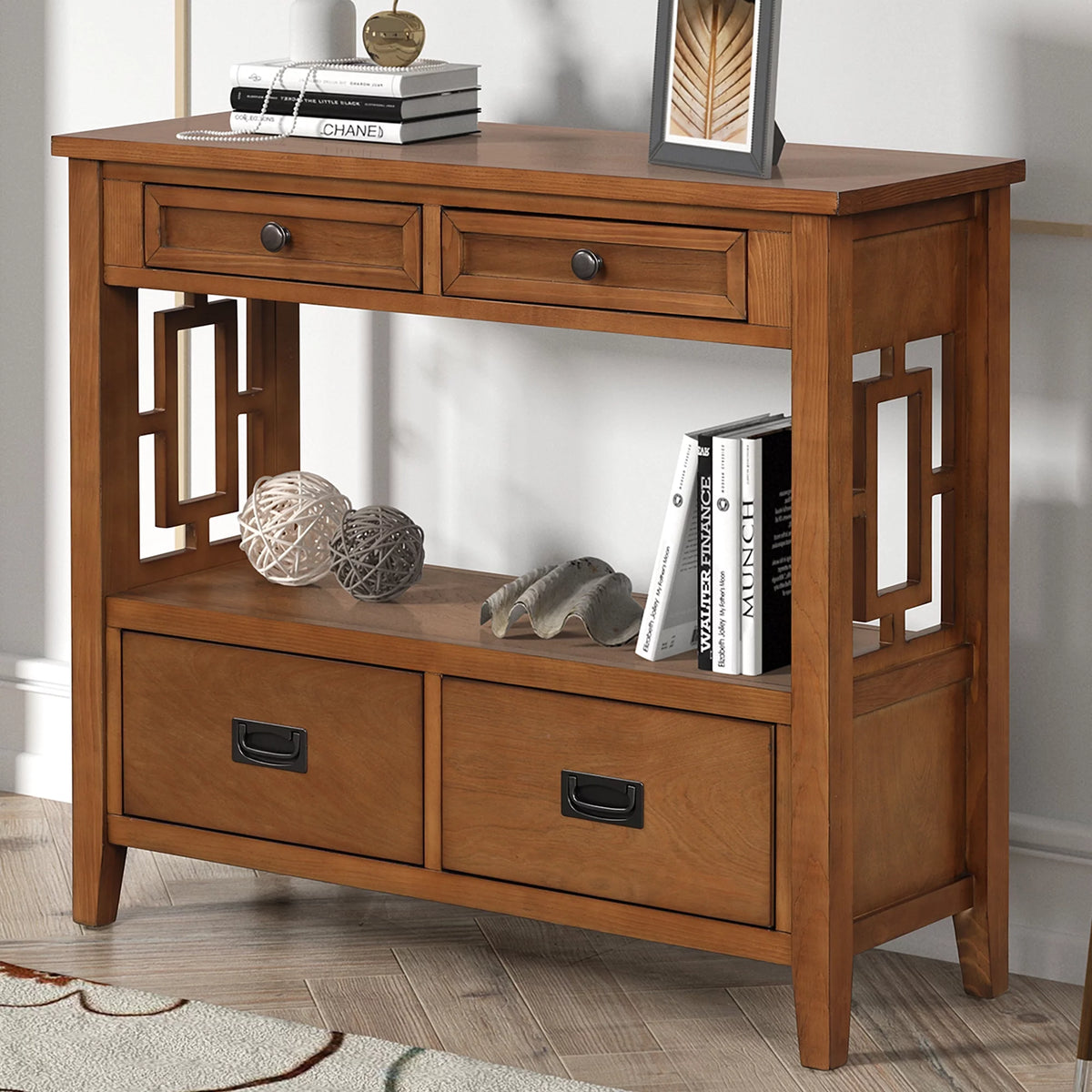 36'' Pine Wood Console Table with 4 Drawers & 1 Storage Shelf K887414