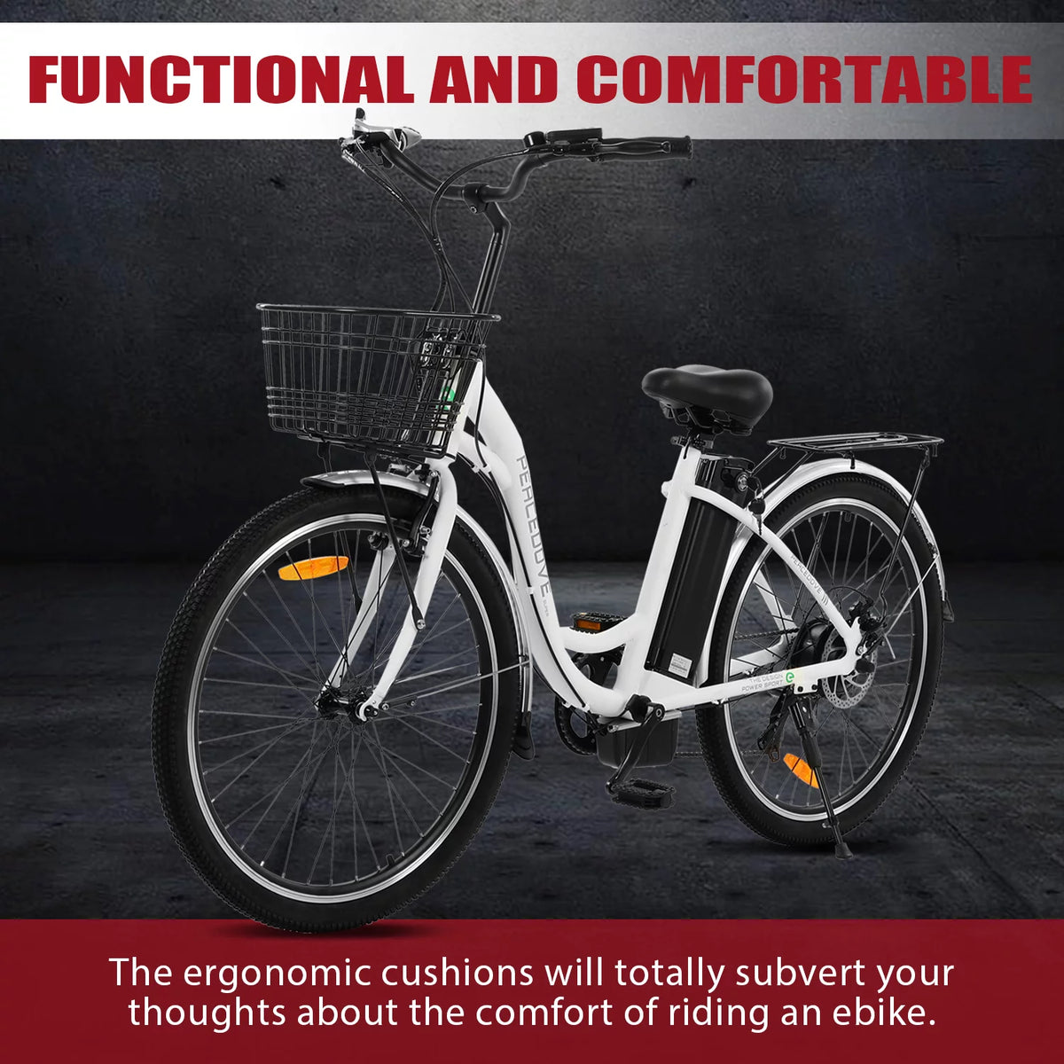 26 Inch 350 W White 7 Speed Electric Bicycle with Basket M65528