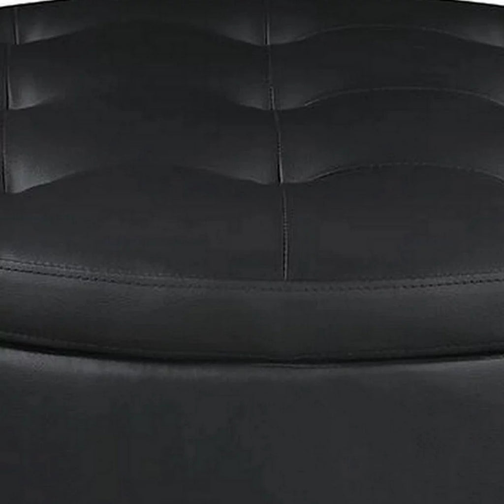 30 Inch Round Black Faux Leather Storage Ottoman C9892